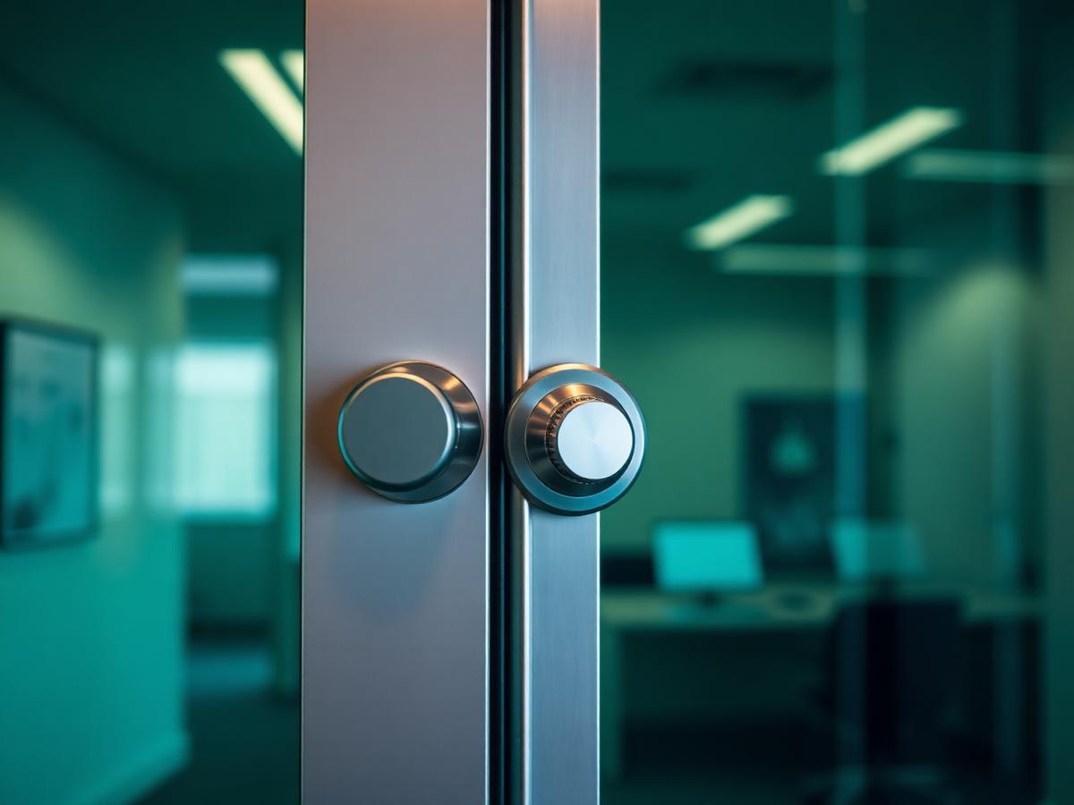 Commercial locksmith installing high-security door lock in Youngsville, NC office